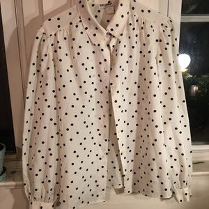 Vntg Silk Polka Dot Button Up Blouse
